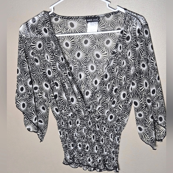 Wet Seal Tops - Vintage Y2K Wet Seal Sheer Deep VNeck Soft Grunge Smocked Top, Small